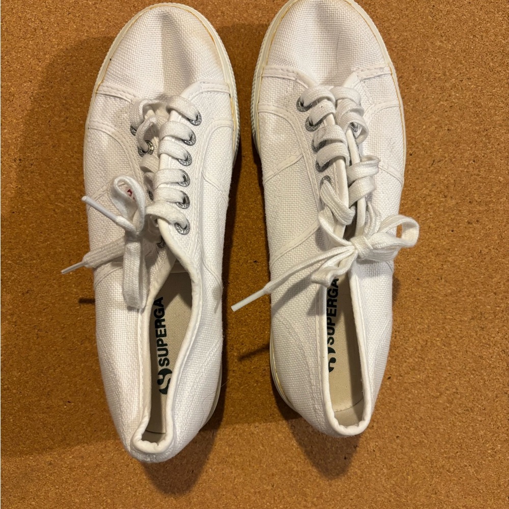 Superga Women's Classic White Lace-Up Sneakers